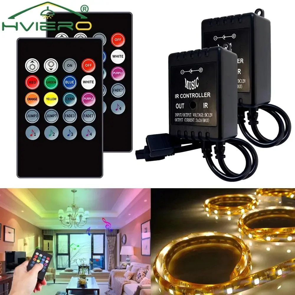 2Pcs 20Key 12 72W 38KHz Sound Sensor Remote for RGB Music144w High-powe IR Controller Black Controler LED Light Strip Decoration