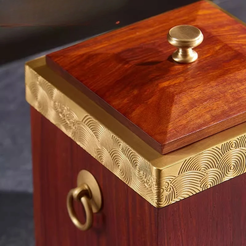 

Mahogany Chinese living room coffee table desktop square trash can household with lid