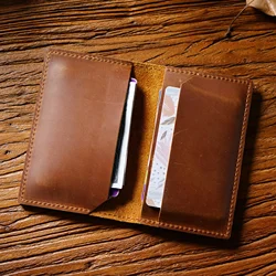 Genuine Leather Credit ID Card Holder Name Card Holder Vintage Design Crazy Horse Leather Business Mini Slim Wallet