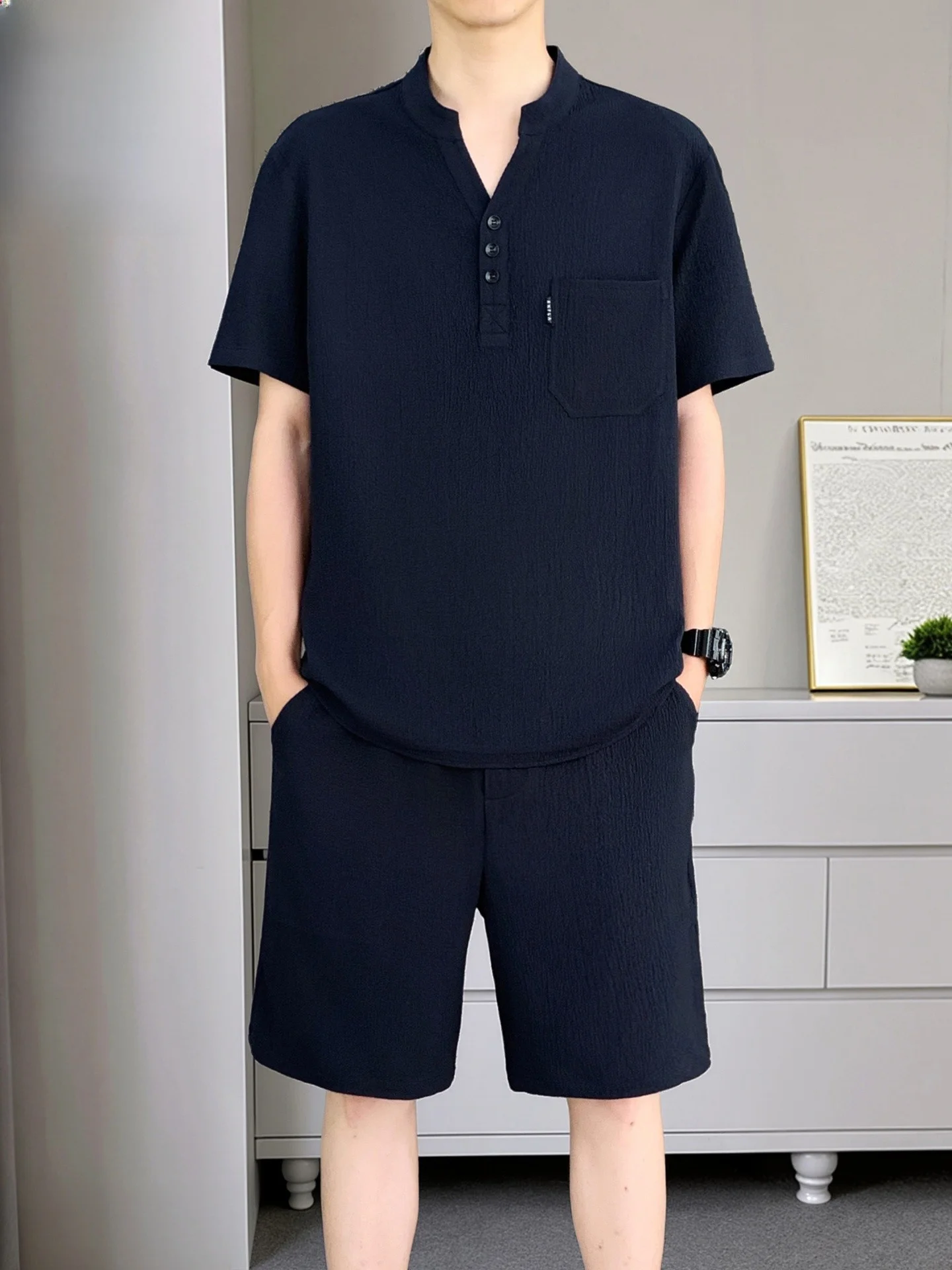 conjunto-deportivo-romon-de-verano-casual-cuello-en-v-manga-corta-estilo-chino-simple-traje-de-dos-piezas-fibra-de-poli
