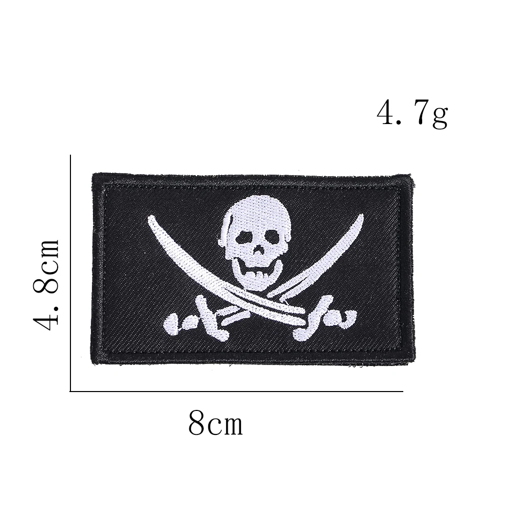 Jolly Roger Pirate Skull Embroidered Patch 8x4.8cm Hook and Loop Morale Patch for Tactical Vest Backpack DIY Jacket Decorations view 5