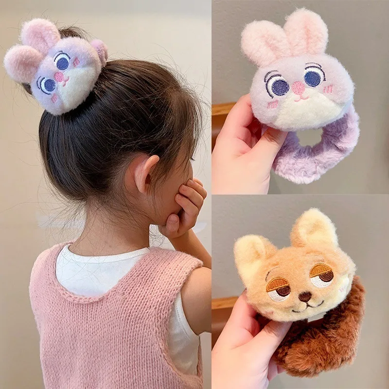 

New Disney Anime Zootopia Hair Tie Autumn and Winter Cartoon and Cute Nick&Judy Plush Hair Rope Girls Festival Gifts