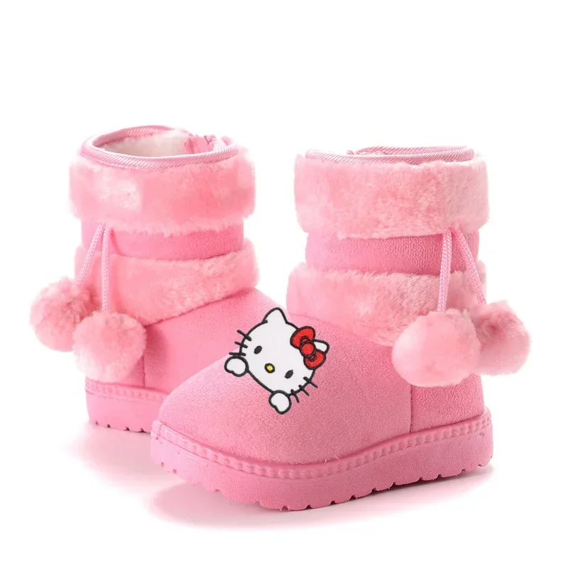 Sanrio hello kitty first walkers 2026 New Casual Shoes Plush Snow Cotton Boots Thickened Warm Cotton Shoes for Boys and Girls