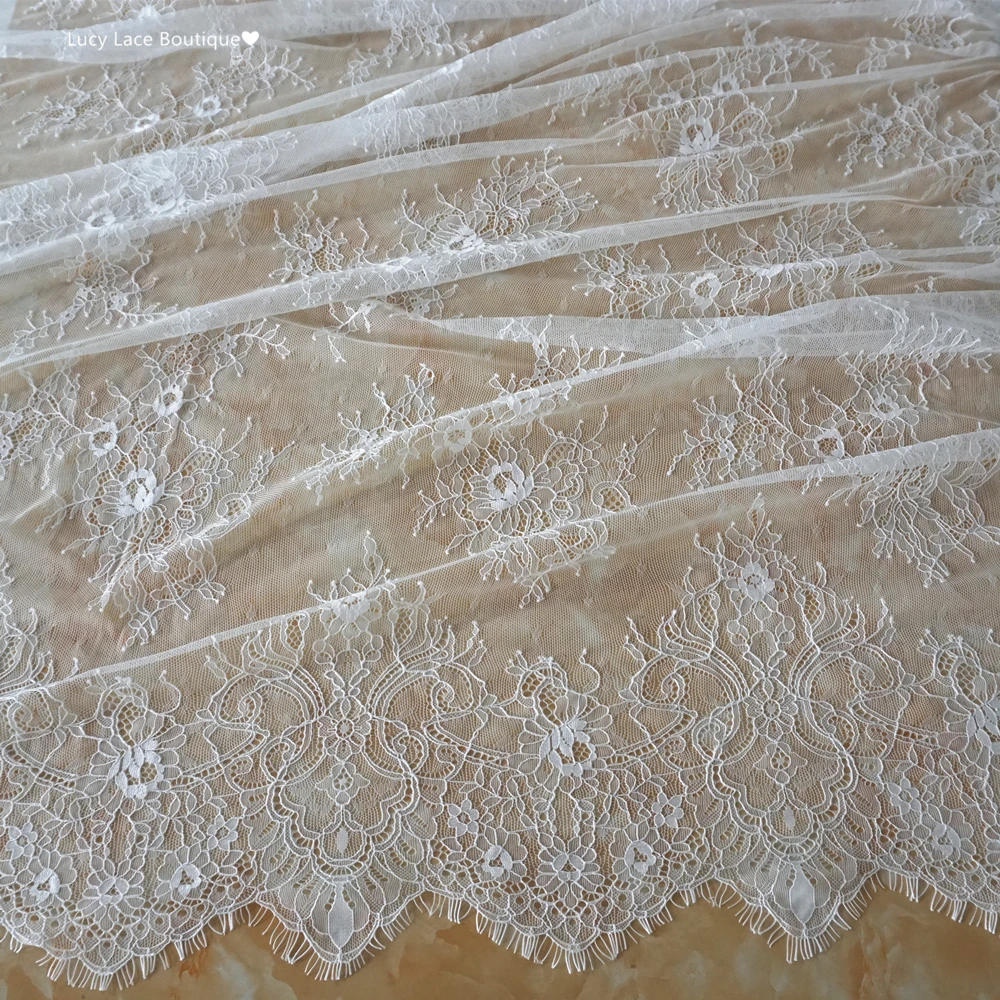 

Thin subtle Quality Eyelash Chantilly Lace Tissue for Wedding Gowns Off White Black Women Dress Making Lace Sewing Material SOFT