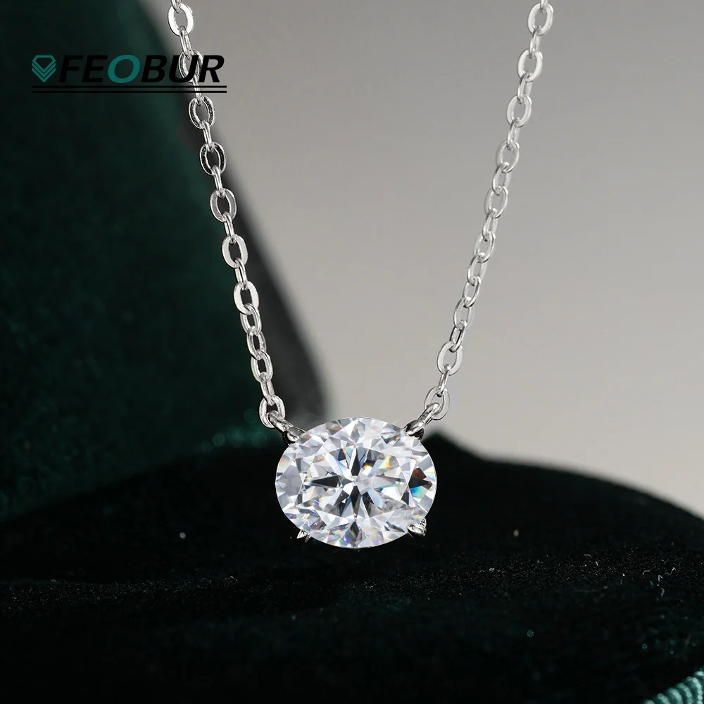 FEOBUR 1/2/3ct Oval Moissanite Solitaire Necklace Women 925 Sterling Silver Lab Diamond Pendant Wedding Jewelry with Certificate