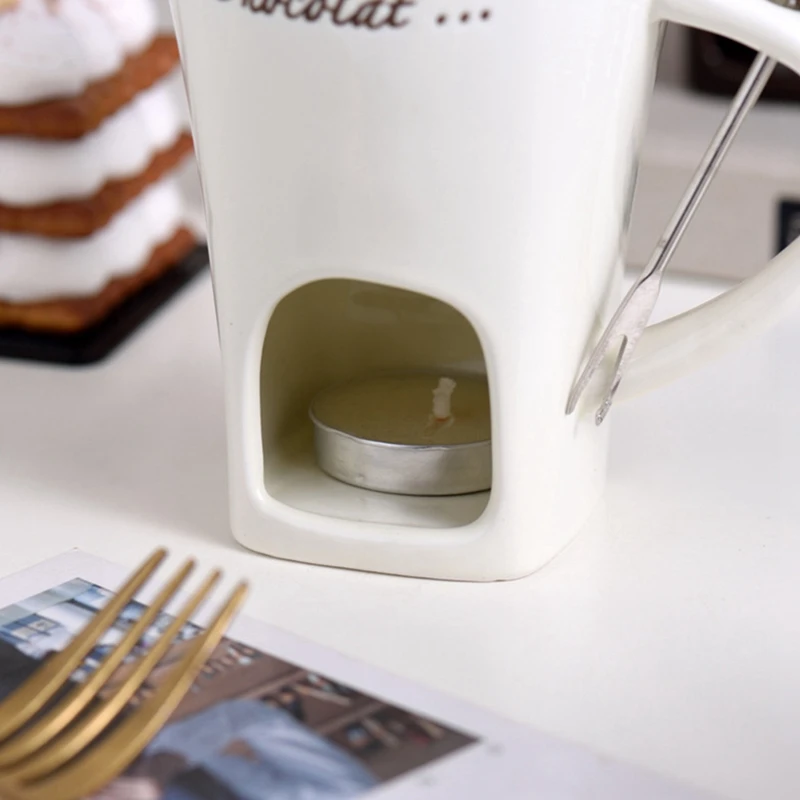 Fondue Mug Set Chocolate Cheese Milk Cream Making Set Single Butter Melter Baking Cup Candlestick Red