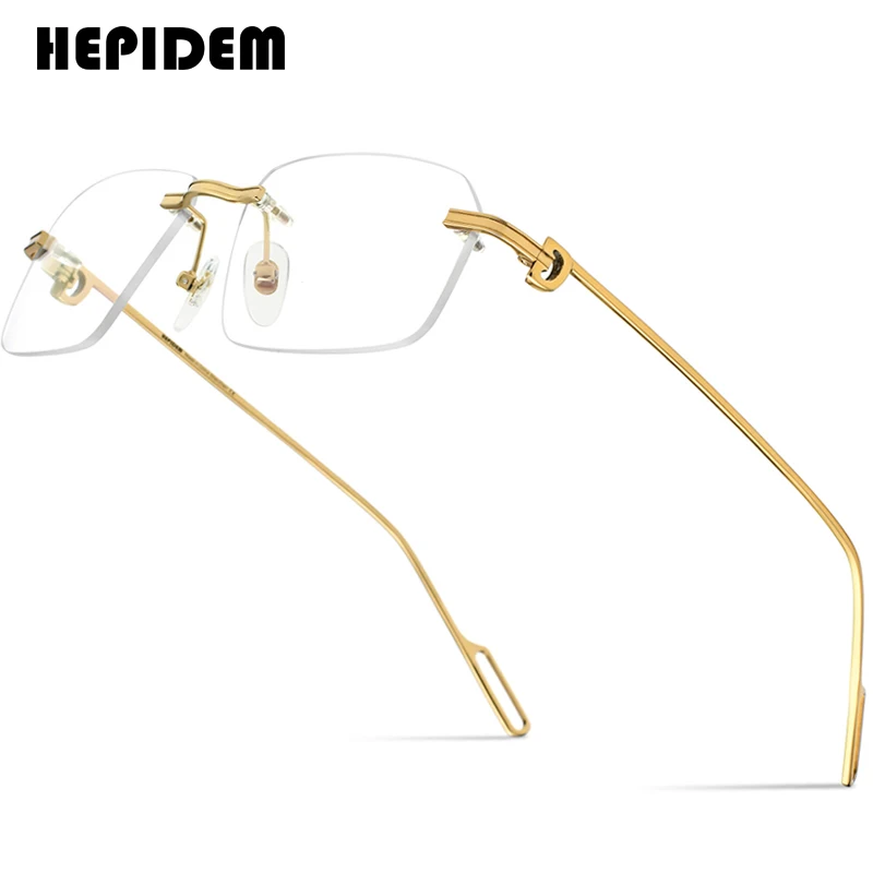 HEPIDEM Alloy Glasses Frame Men Luxury Famous Brand Design Retro Vintage Square Eyeglasses Rimless Spectacles Frameless Eyewear