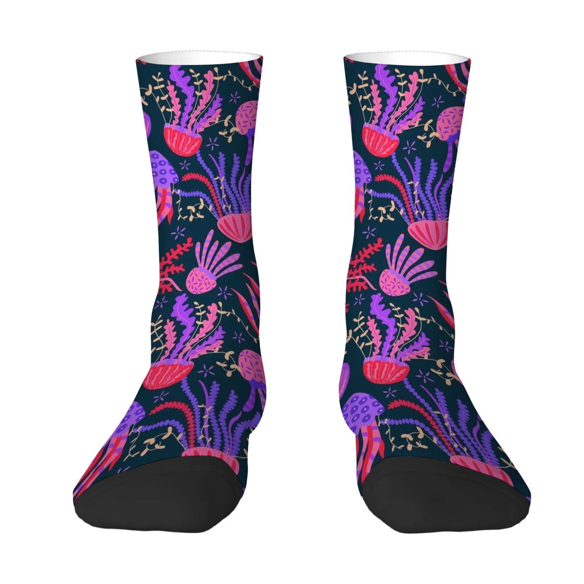 Novel Cartoon Jellyfish Print Men's Socks Stylish Quirky Unique Sports Compression Socks Breathable Comfortable Non-slip Socks