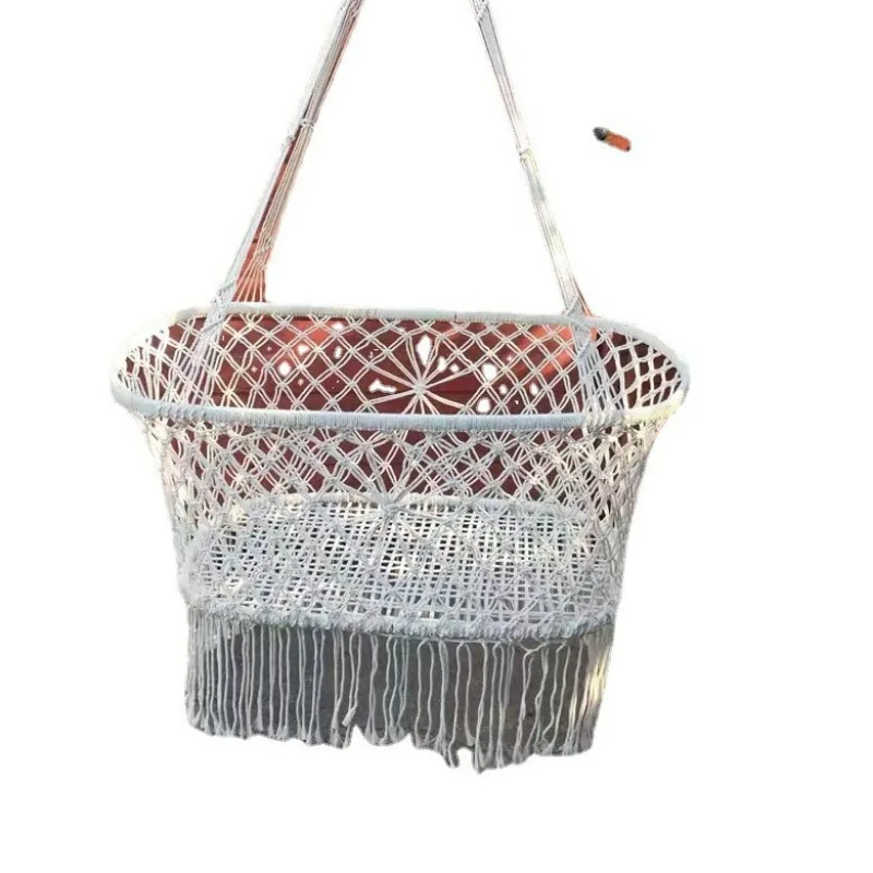 Suspended Tassel Kid Hammock Cradle, Multifunctional Photography Prop Chair for Garden Nursery Decoration
