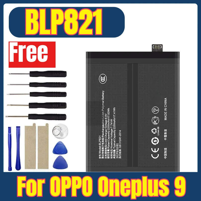 OPPO Oneplus 9 / 1+9 + 무료 도구용 새 BLP821 휴대폰 배터리