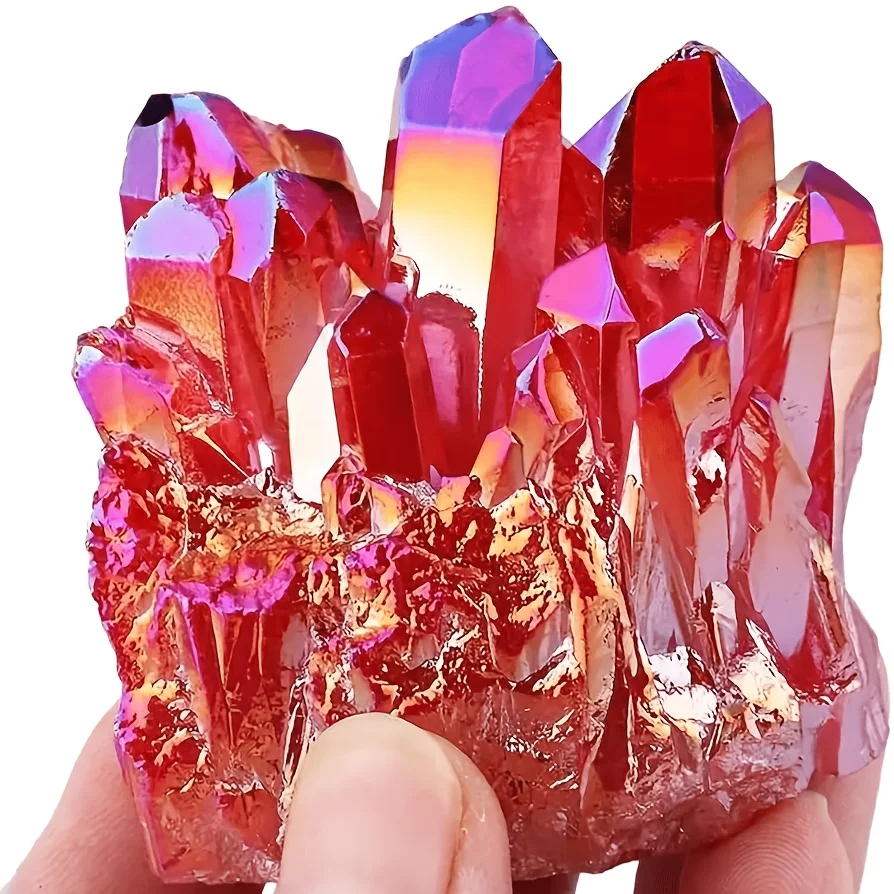 1 Stück Roter Engel-Aura-Quarz-Cluster/Kristallfelsen-Kollektion, Künstliche Kristallbeschichtung, Cluster-Ornament, Handgefertigtes Bastelmaterial – Detail 6