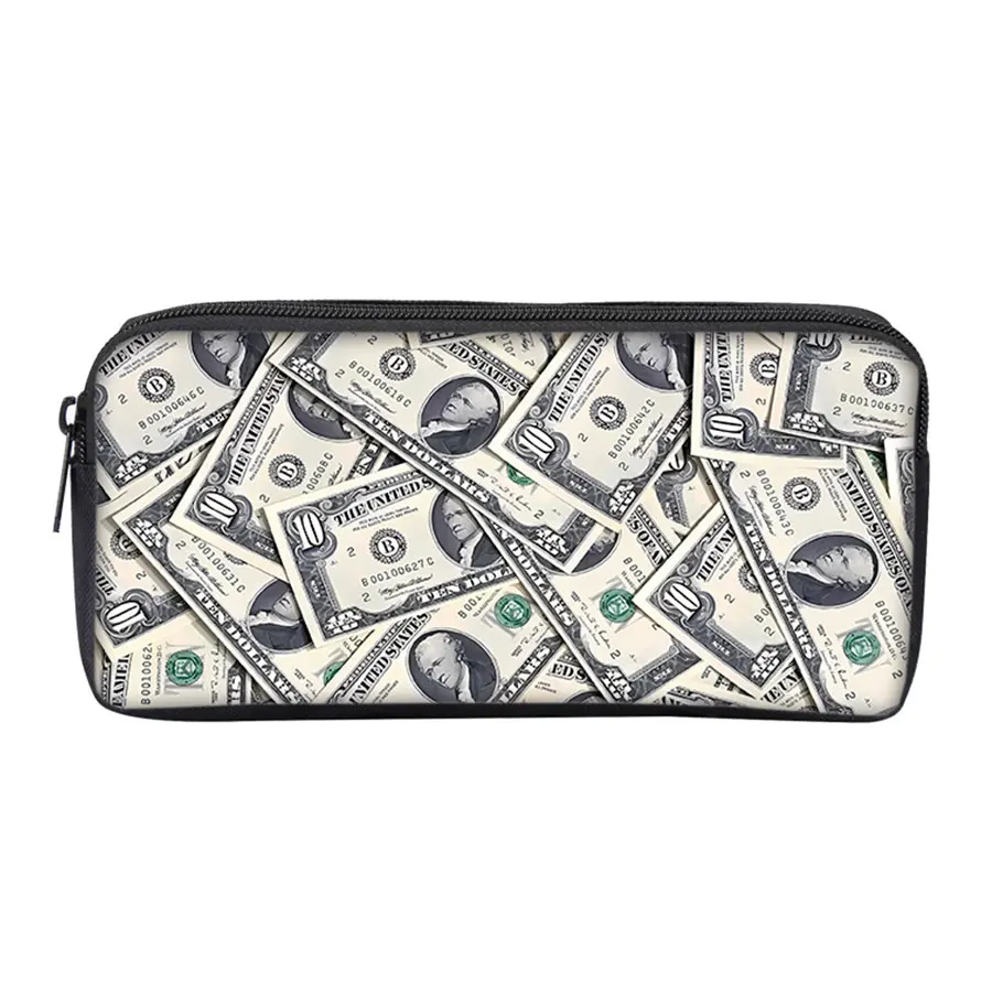 Einschichtiges Federmäppchen mit Dollar-Banknoten-Muster für Jungen/Mädchen, beste Geschenke, 2D-Cartoon-Schulbedarf, Federmäppchen für Kinder