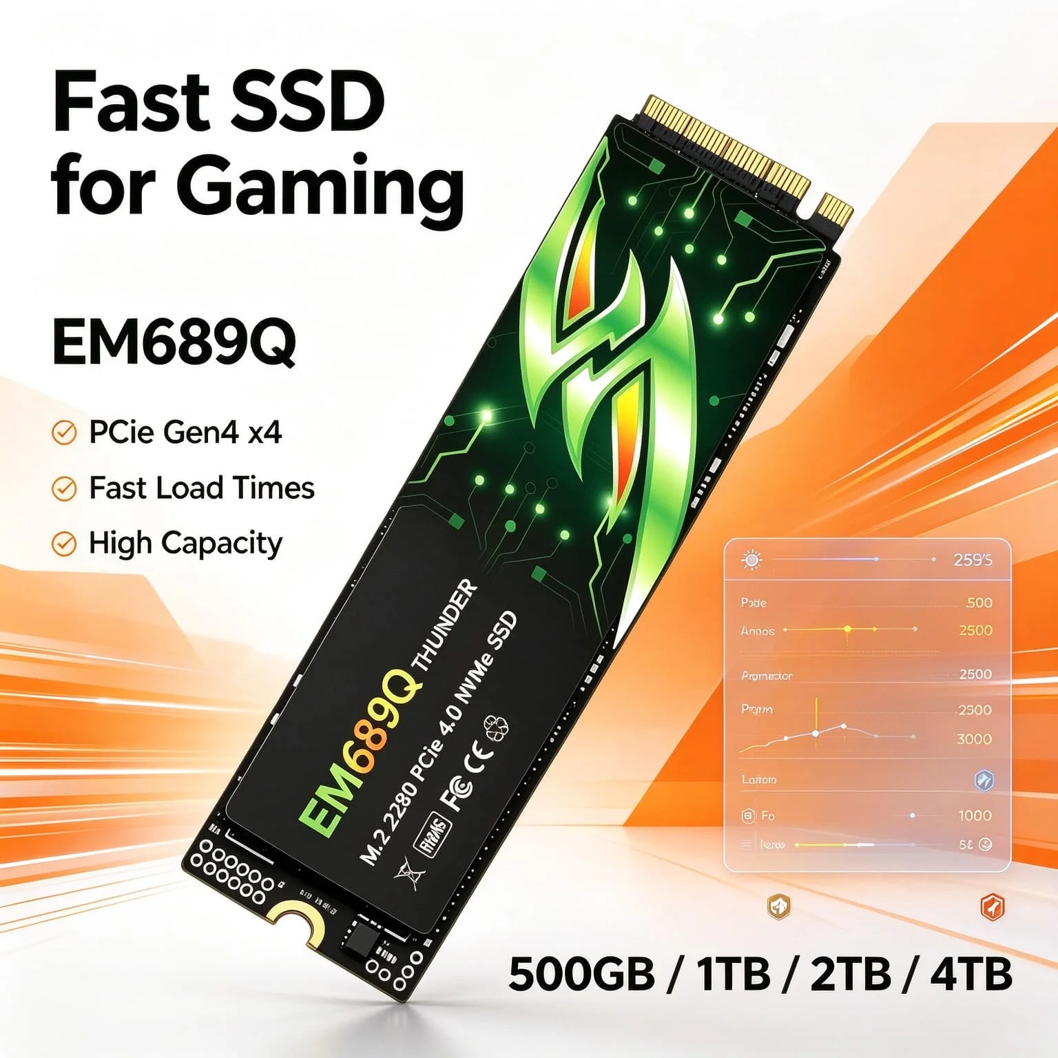 Desktop Laptop PC Gaming EM689Q M.2 NVMe Inside Solid State Drive 4TB 500GB 1TB 2TB Quick Transfer Storage Prime Elite
