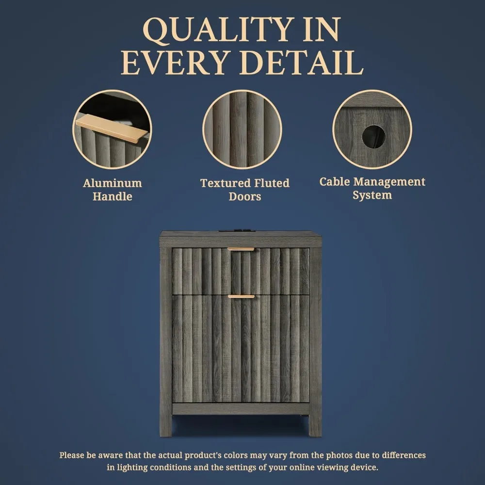 منضدة أكسفورد ذات درجين، طاولة نهائية مع محطة شحن، حامل ليلي مع لوحة مخددة، طاولة جانبية لسرير أريكة المزرعة