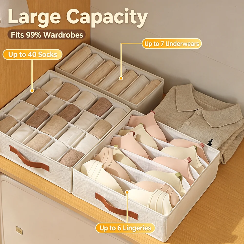 1Pc Foldable Drawer Organizer Stackable Fabric Storage Bin Socks Bras Underwear Accessories Closet Organizers Storage