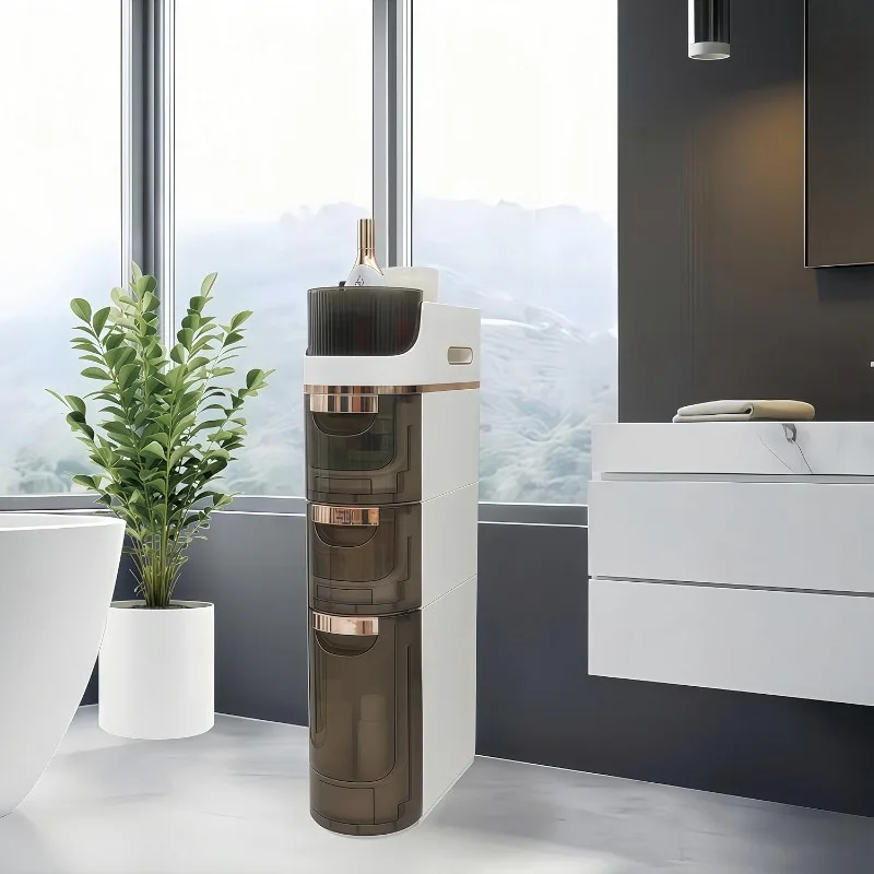 

Sleek and Slim Waterproof Bathroom Storage Cabinet,Movable Free Standing Toilet Paper Holder,for Kitchen, Bedroom, Living Room,B