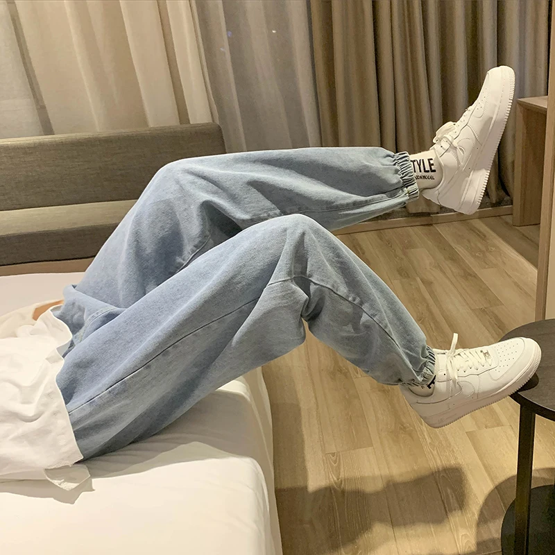 

Мужские джинсы в американском стиле, модные свободные брюки-шаровары на весну и осень, джинсы-харланы длиной до щиколотки, молодежная одежда