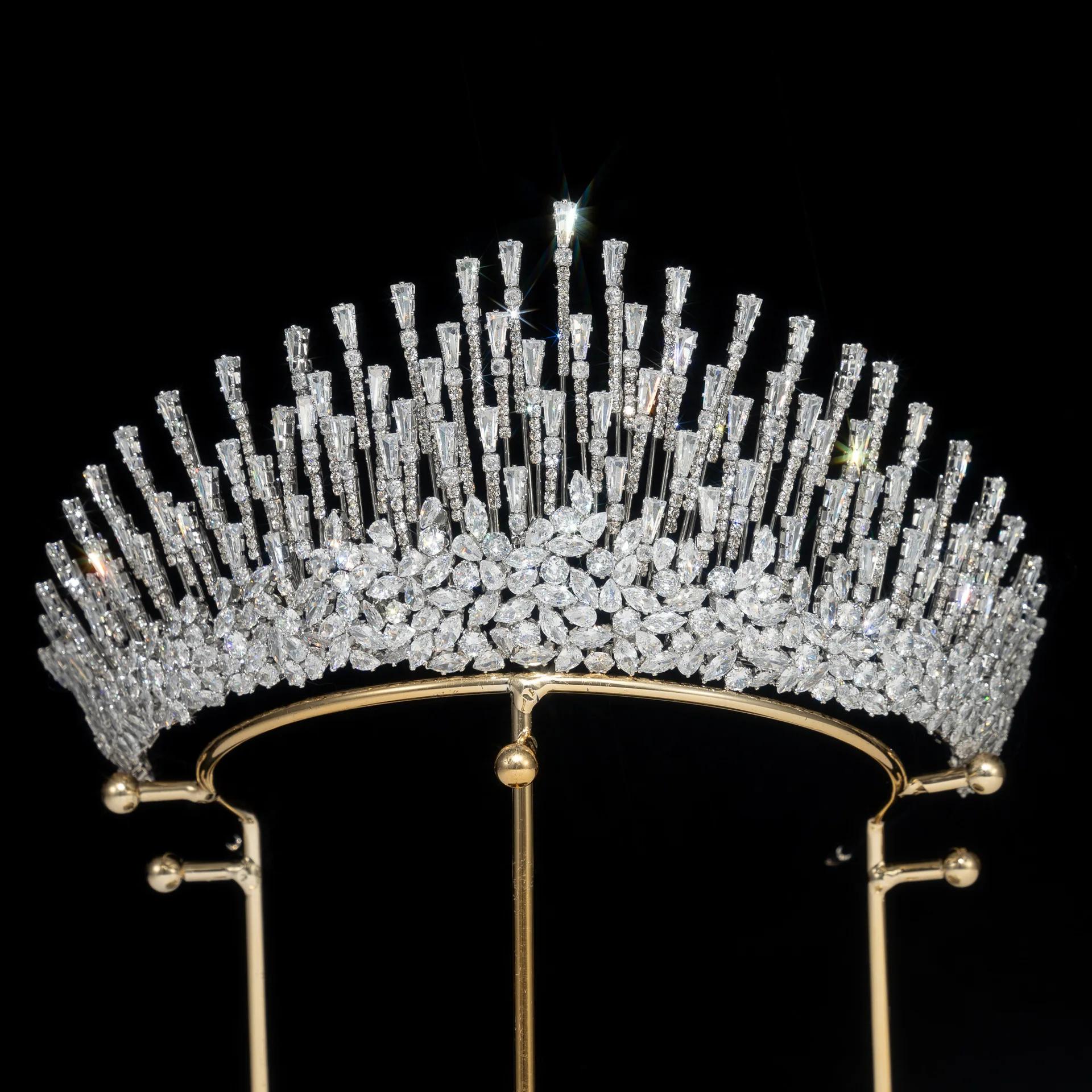 Cubic Zirconia Queen Crown For Wedding Bride Headpiece Gold Princess Bridal Tiara Crown For Pageant Women Diadem Prom Headdress