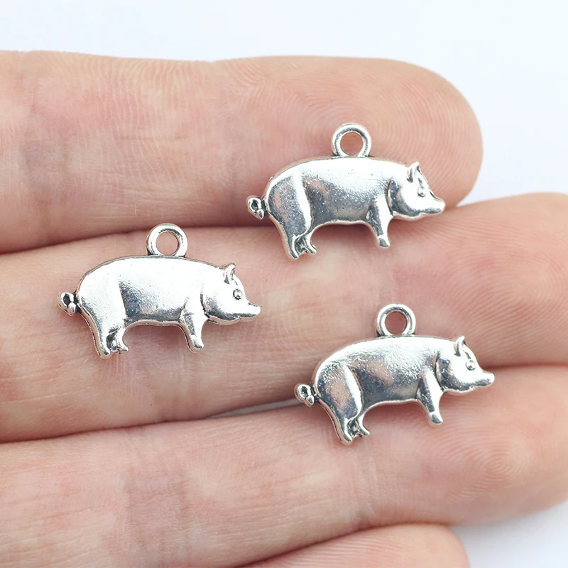 Newest 20Pieces 13*19mm Mixed Alloy Antique Silver Color Lovely Pig Charms Bracelet Pendant Necklace For DIY Jewelry Making