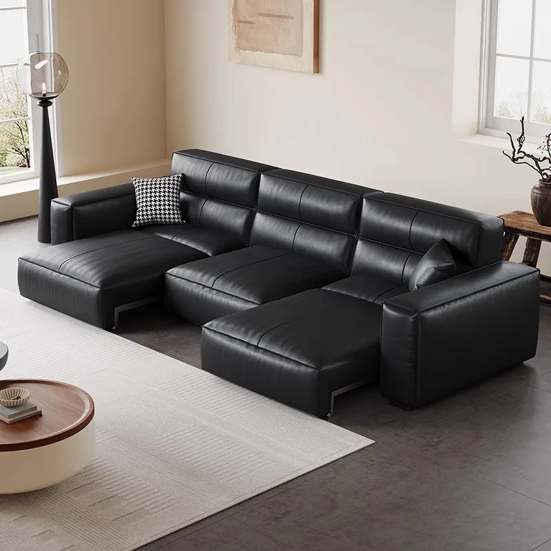 Leather sofa, Italian minimalist space capsule, first layer cowhide electric living room, small apartment