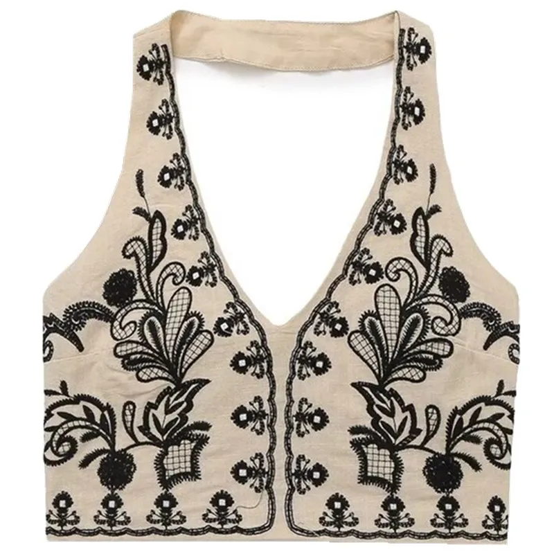 2024 Summer New Women's ort Top Embroidered Collar Versatile Design Match All Seasons Faionable Vest Svel Outfit