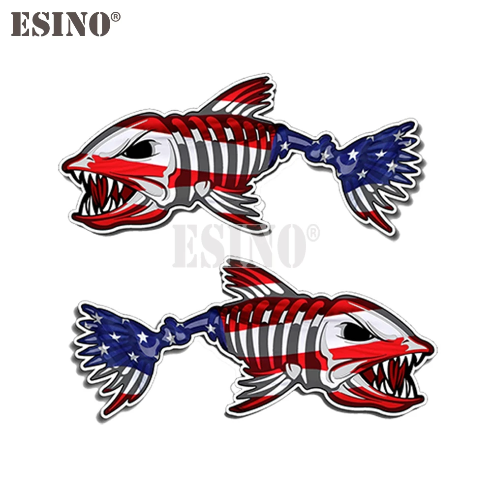 Car Styling Creative USA America Flag BoneFish Car Decorative Decal Cartoon PVC Waterproof Car Body Sticker Pattern Vinyl