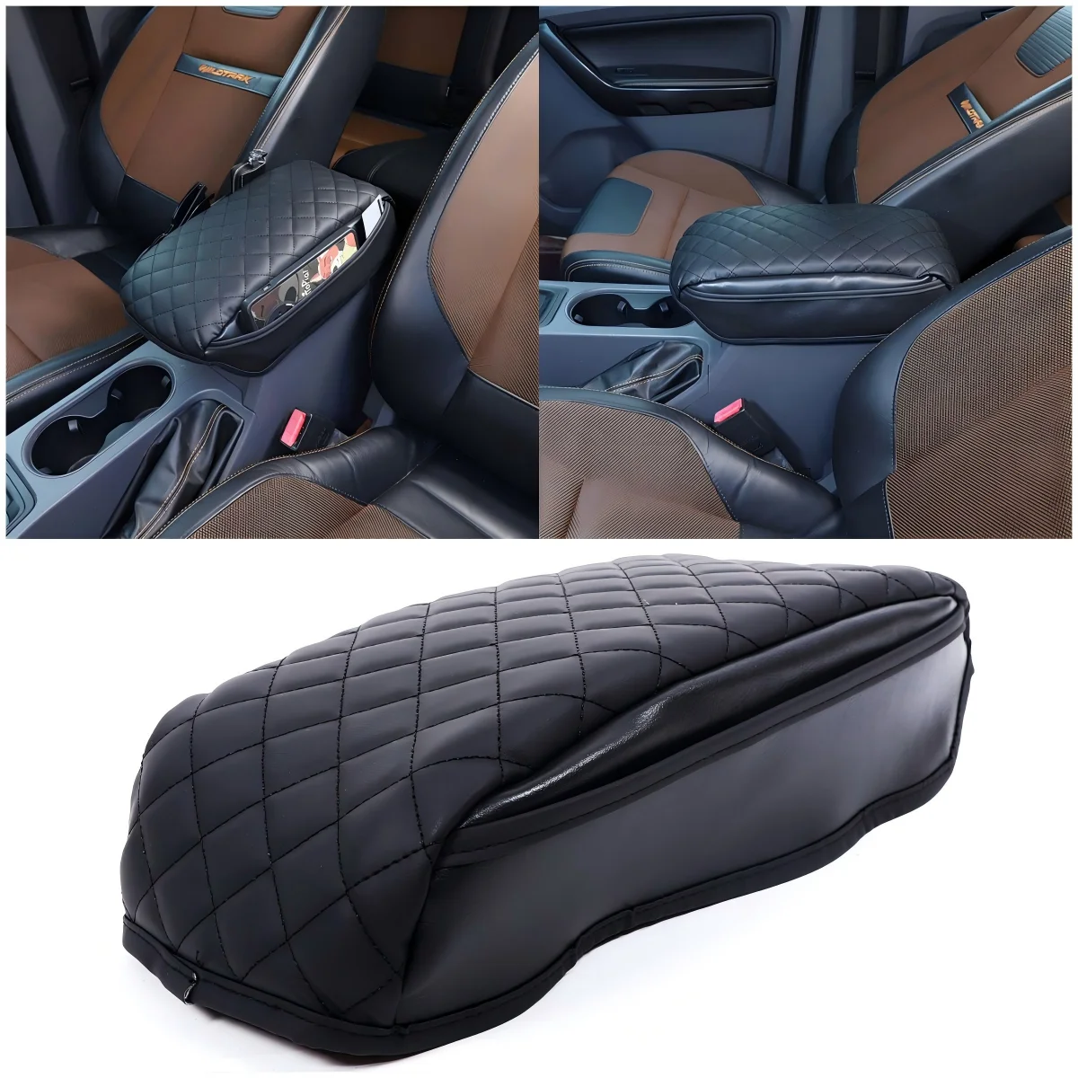 

PU Leather Car Armrest Box Pad with Storage Bag For Ford Ranger Wildtrak T9 Raptor 2015-2024 Handrest Box Protect Cover Cushion