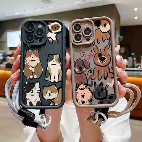 Funny Cats Graffiti Dog Lanyard Rope Soft Phone Case For Xiaomi Poco X6 X5 F5 X3 M6 Pro Mi 14 13 12 11 Lite 5G 13T 12T Pro Cover
