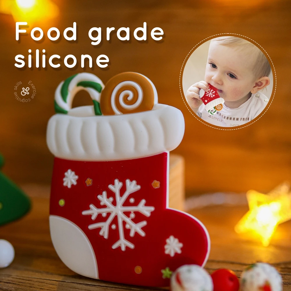 Massaggiagengive in silicone per bambini Albero di Natale Silicone alimentare per bambini BPA Free Dentizione Giocattolo Succhietto Ciondolo Bambino 0 12 mesi Accessori