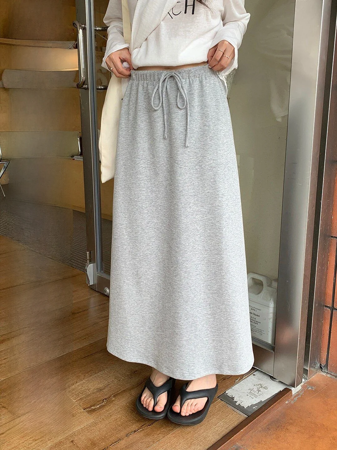 

Slimming Straight Cut Elastic Waist Half-length Skirt for Women Casual Loose Fit A-line Skirt Teenage Girl Student Fashion
