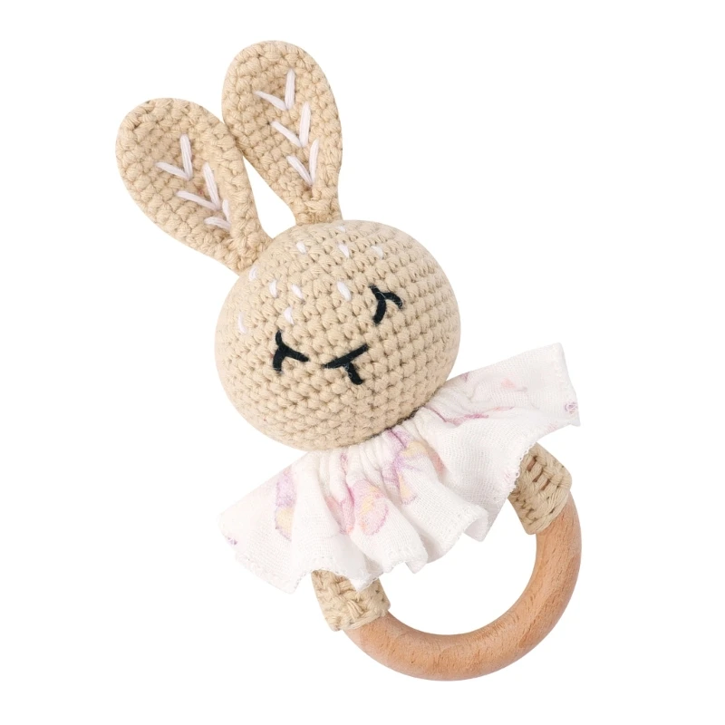 Crochet Rabbit Newborns Rattle Baby Teether Toy Handbell Hand Grab Music Rattle Baby Teething Toy Infant Chewing Gift