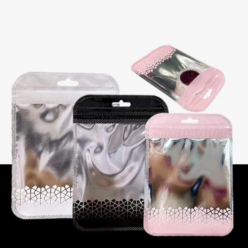 

1000Pcs/Lot 4 Colors Packaging Bag Flat Bath Salt Cosmetic Bag One Side Clear Holographic Mini Aluminum Foil Zip Lock Bags