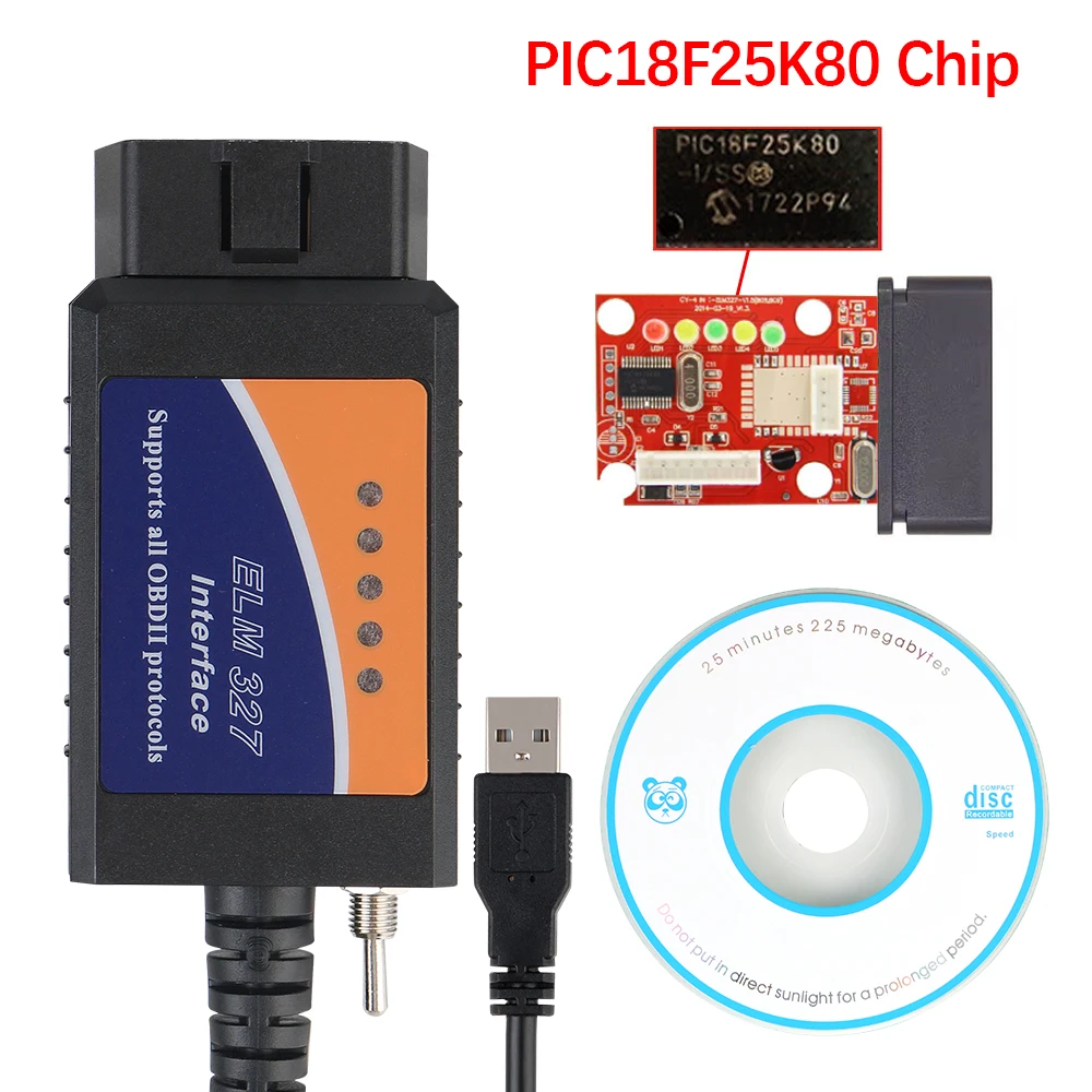 ELM327 USB v1.5 Switch obd2 SCANNER PIC18F25K80 Chip Car Diagnostic Cable HS-CAN and MS-CAN Support Most OBDII Protocols FORscan