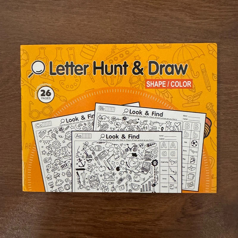 Letter Hunt & Draw Look and Find Activity Book Kids ABC Alphabet Search Coloring Workbook Shape Color Recognition Game Book