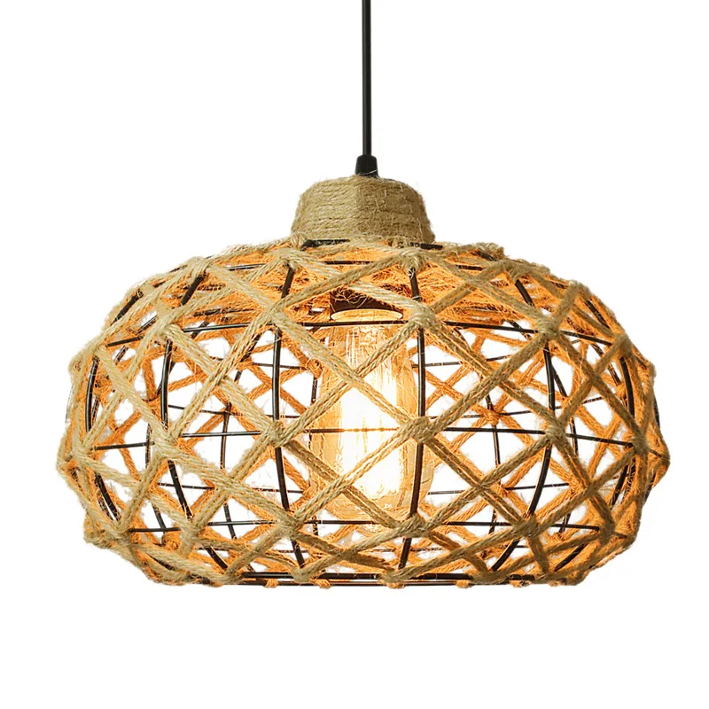 American Loft Vintage Hemp Rope Pendant Industrial Restaurant Bar Cafe Light Iron Pendant Lamp Dining Room Headlight