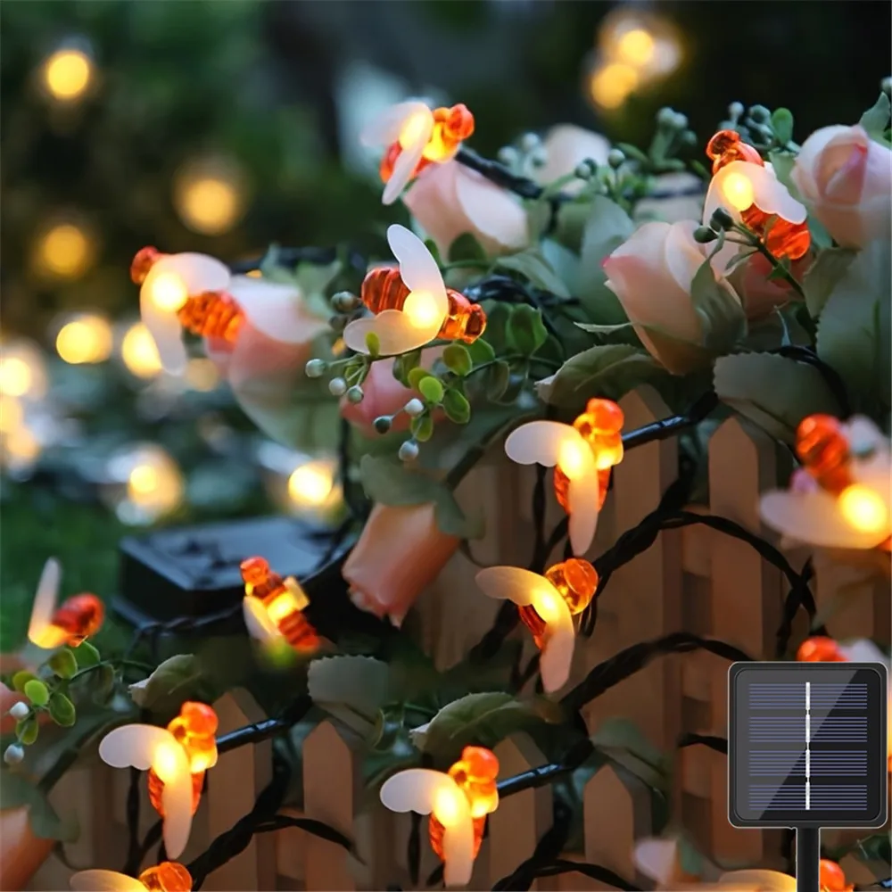 

Новый милый светодиодный светильник Honey Bee на солнечной энергии, 10 м, 50 светодиодов, пчела, уличный садовый забор, патио, рождественские гирлянды, огни 2025