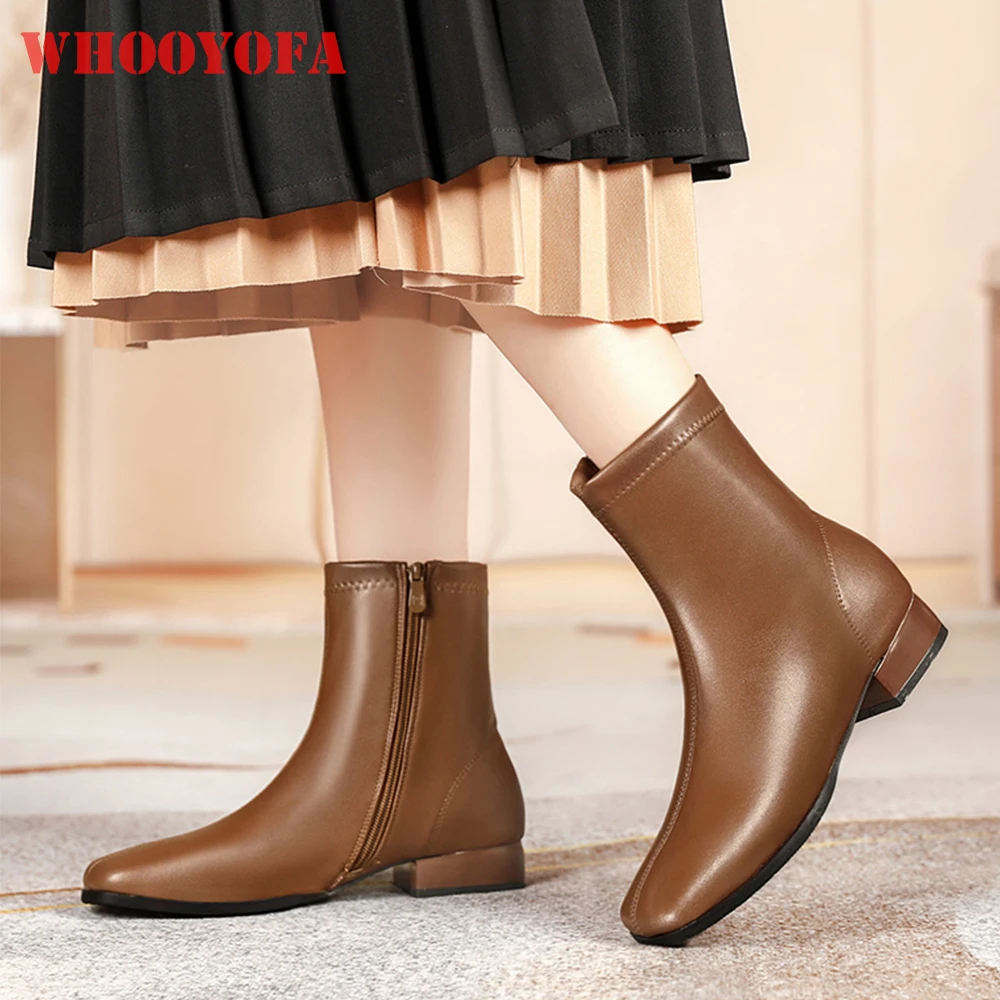 

Новые зимние модные черные коричневые женские ботильоны на низком квадратном каблуке, женская повседневная обувь, большие размеры 10,3, 45,