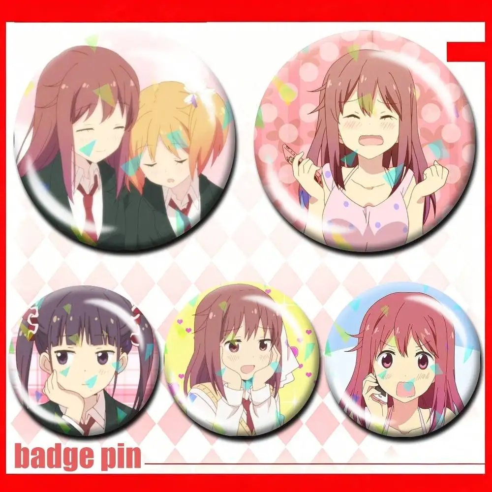 Значки-броши Sweet Yuri Anime S-Sakura Trick 25, 32, 44, 58, 75 мм, персонализированные круглые значки-броши, аксессуары, настраиваемые