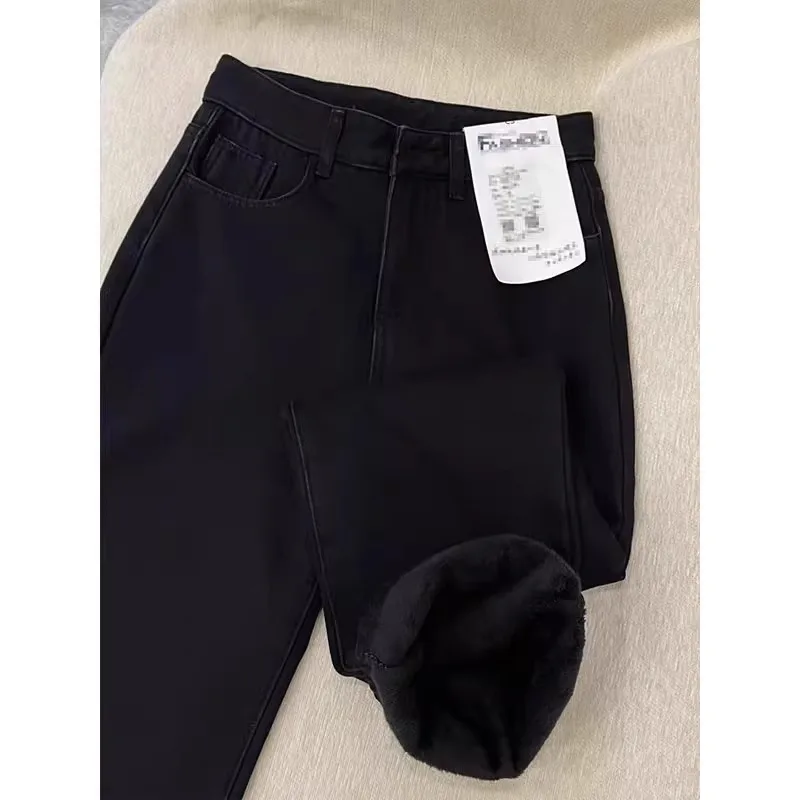Pantalones vaqueros de pierna recta Thiened Fce de cintura alta para mujer, pantalones largos adelgazantes de pierna ancha, ropa informal para Otoño e Invierno