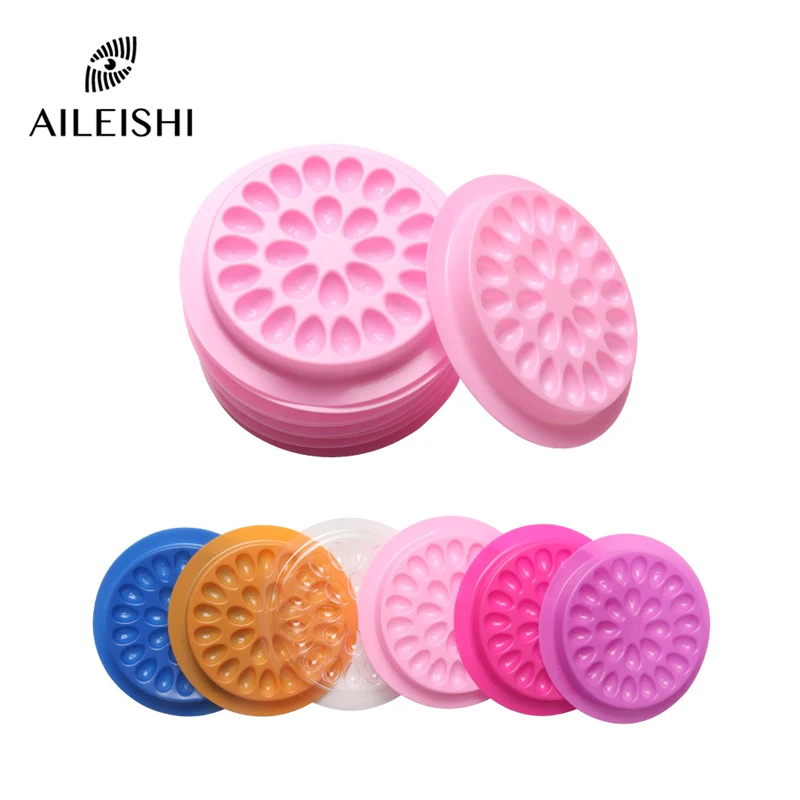 10/50pcs Eyelash Extension Glue Holder Plastic False Eyelashes Glue Adhesive Trays Colored Circular Glue Pallet Pads Beauty Tool