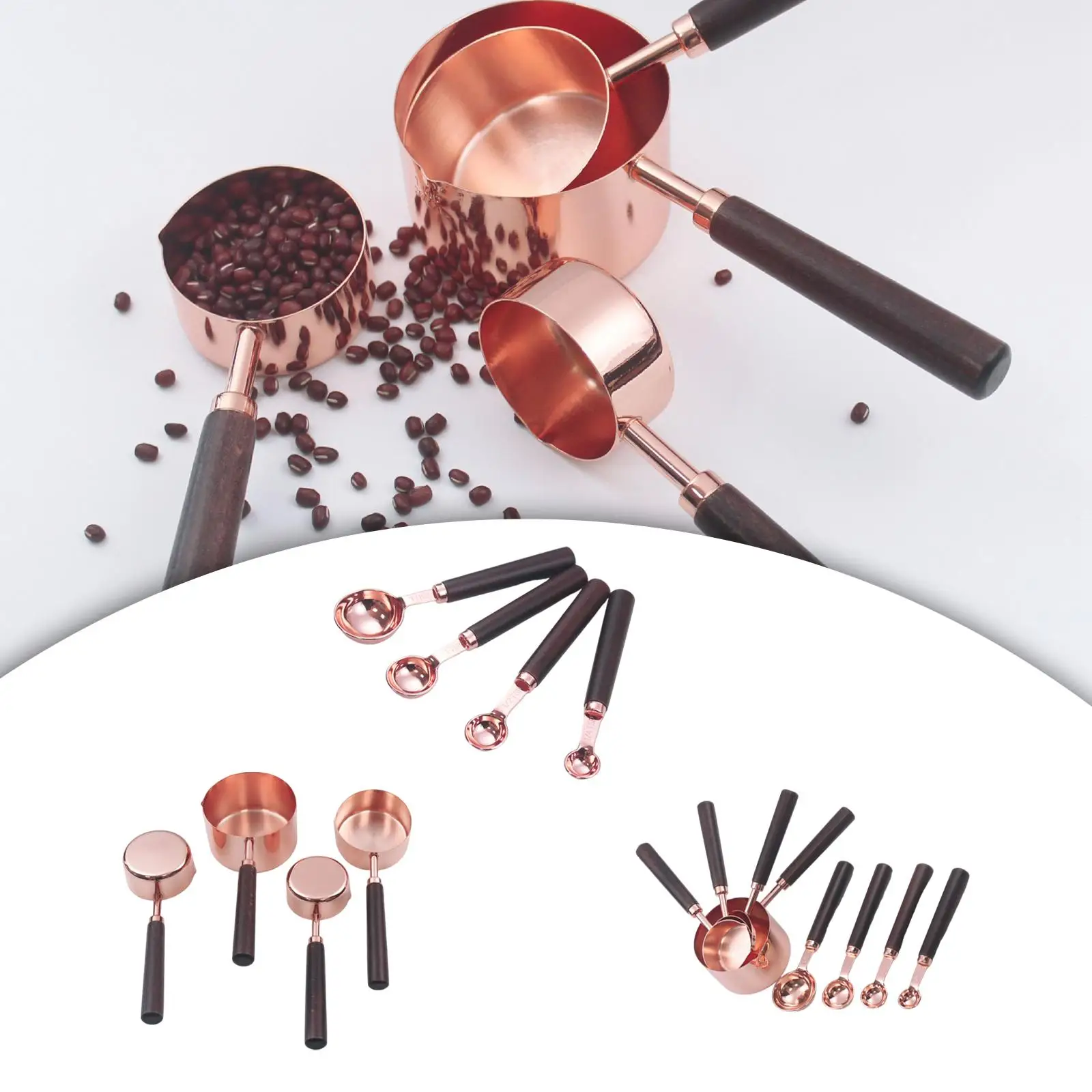 ملاعق قياس من الفولاذ المقاوم للصدأ بمقبض خشبي، مجموعة قياس المطبخ للأداة، ملحقات القهوة #4