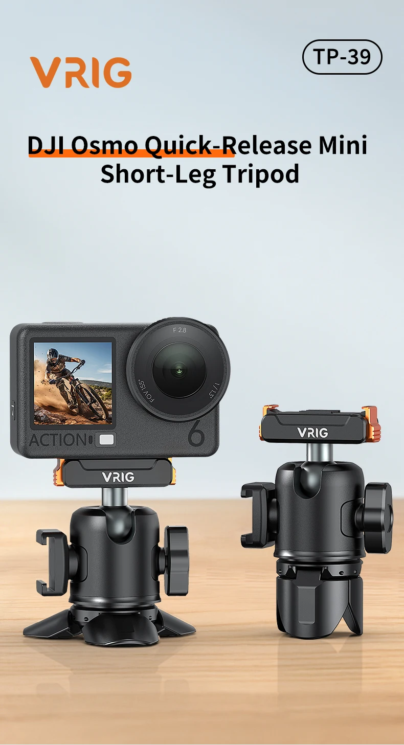 VRIG TP-39 Magnetisches Stativ Schnellverschluss 100g Aluminium für DJI Osmo 360 Nano Action 6 5 Pro 4 3 Pocket 3 GoPro Vlog Cold Shoe – Detail 1