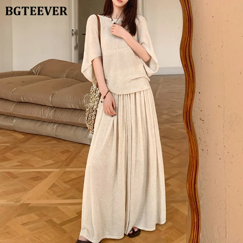 

BGTEEVER Stylish Women 2 Pieces Set O-neck Sweaters & A-line Skirts Casual Ladies Knitted Outfits