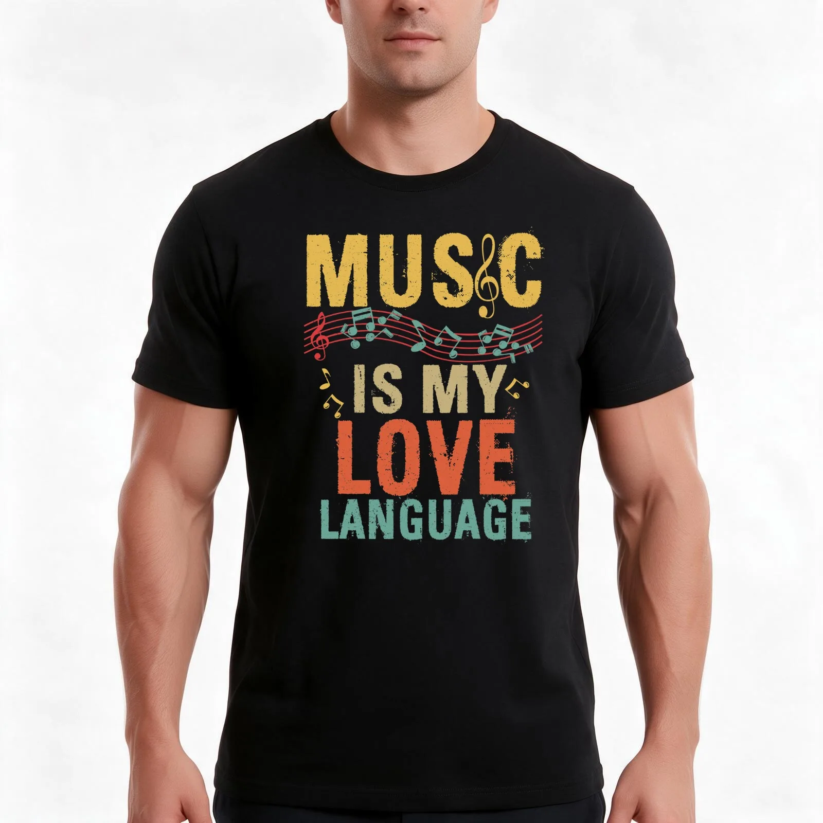 Music Is My Love Language Distressed Quote T-Shirt, Summer Casual Cotton Tee, Oversized Streetwear Tops, Vintage Graphic Print