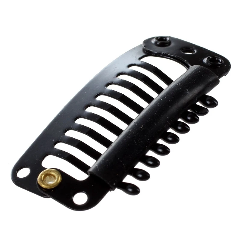 20pcs Black Nine-tooth Clip for hair extension snap clip for DIY use(Black)32MM L