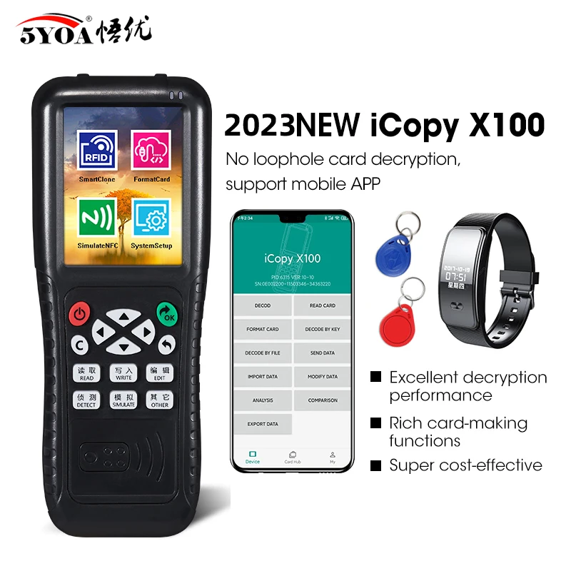 NFC Smart Card Reader Writer RFID Copier 125KHz 13.56MHz USB Fob Programmer Copy Encrypted Key With Voice Broadcast X100