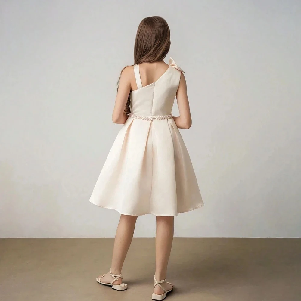 Customized Sleeveless A-Line Girl Dress For Party Short Open Back Lace Birthday Gown Knee Length Kids Junior Concert