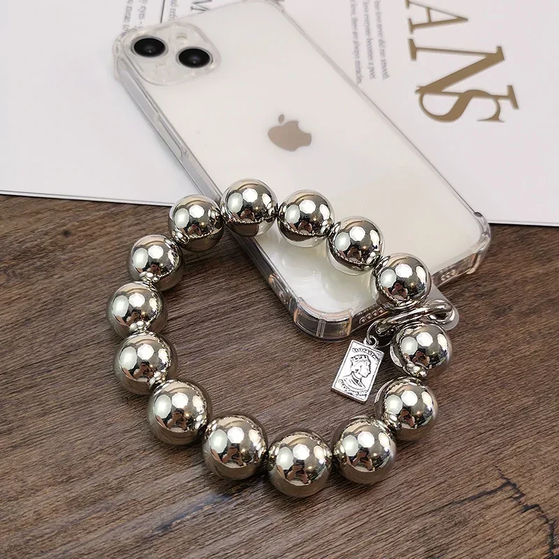 Mobile Phone Lanyard Silver Plated Bead Wrist Chain Handmade Bead Phone Case Anti Loss Lanyards Short Pendant  Phone Charm