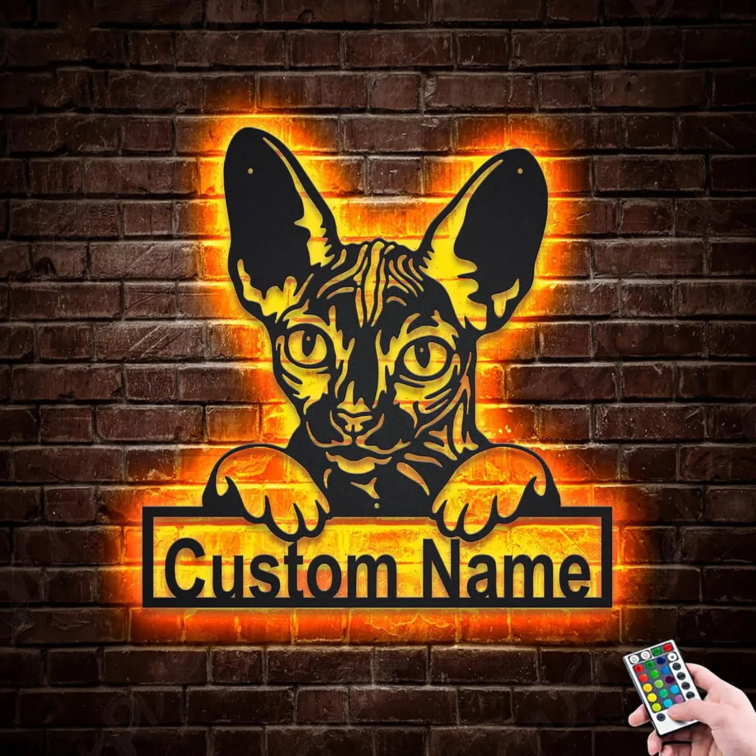 Generic Sphynx Cat Metal Sign With LED Lights, Custom Sphynx Cat Metal Sign, Cat Name Sign, Sphynx Cat Art HAQMTS_170424.4. sign