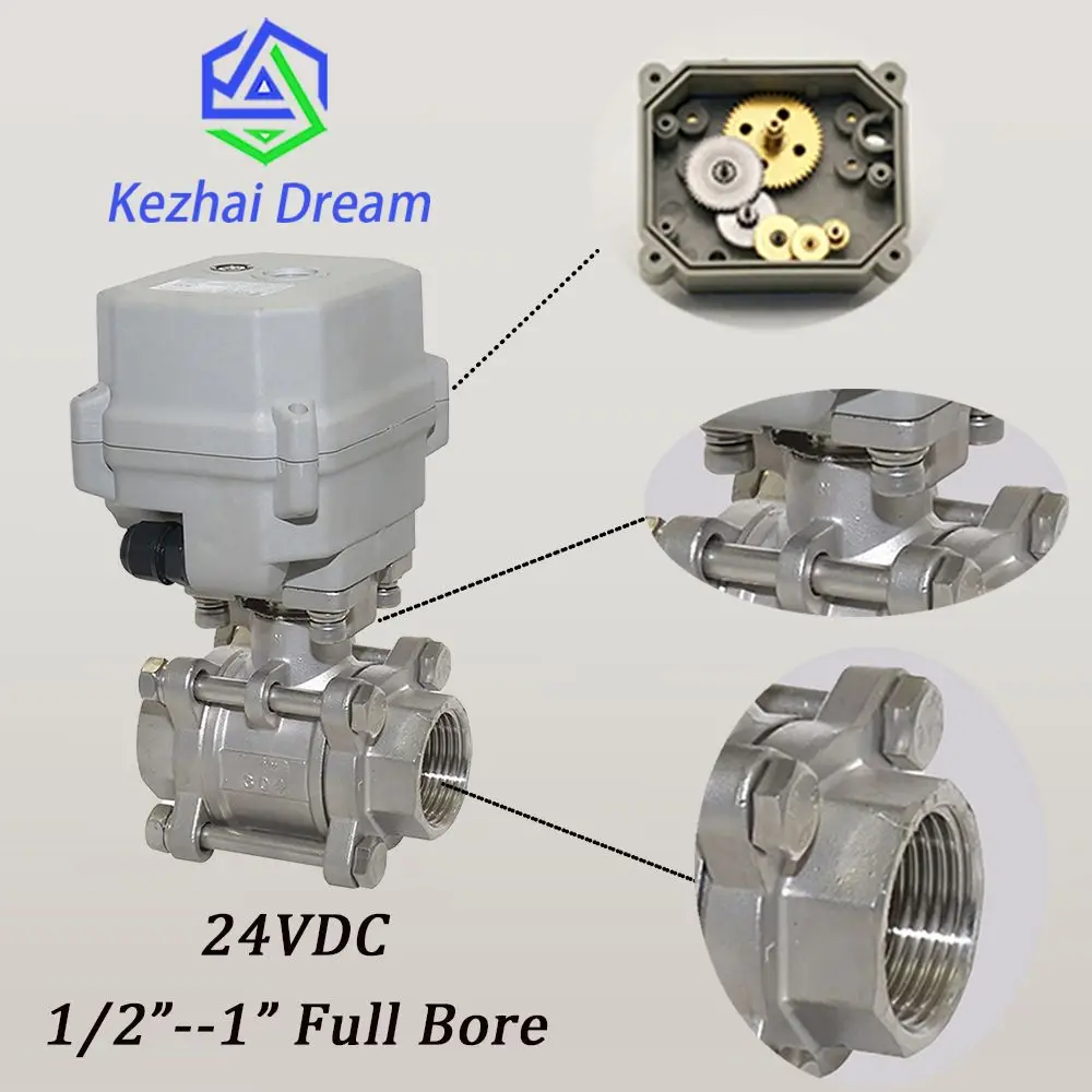 

1/2"-1" 2 Way DC24V Electric Ball Valve,DN15-DN25 three-piec Stainless steel Motorized Ball Valve,With Manual Function